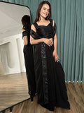 Shocking Black Sequins Georgette Event Wear Skirt Choli With Koti - Ethnic Plus In
