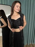 Shocking Black Sequins Georgette Event Wear Skirt Choli With Koti - Ethnic Plus In