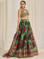 Shocking Green Sequins Organza Event Wear Lehenga Choli With Dupatta - Ethnic Plus In