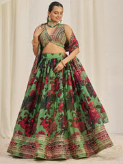 Shocking Green Sequins Organza Event Wear Lehenga Choli With Dupatta - Ethnic Plus In