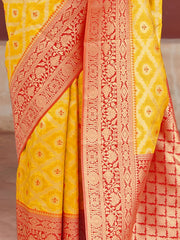 Captivating Yellow Zari Weaving Silk Haldi Wear Saree With Blouse