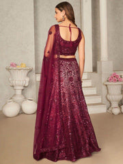Ravishing Maroon Sequins Net Party Wear Lehenga Choli With Dupatta
