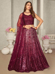 Ravishing Maroon Sequins Net Party Wear Lehenga Choli With Dupatta