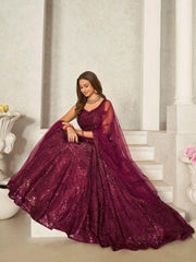 Ravishing Maroon Sequins Net Party Wear Lehenga Choli With Dupatta