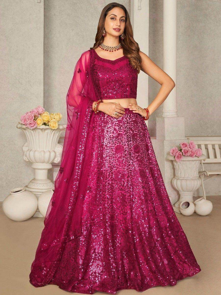 Stunning Pink Sequins Net Reception Wear Lehenga Choli With Dupatta