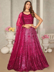 Stunning Pink Sequins Net Reception Wear Lehenga Choli With Dupatta
