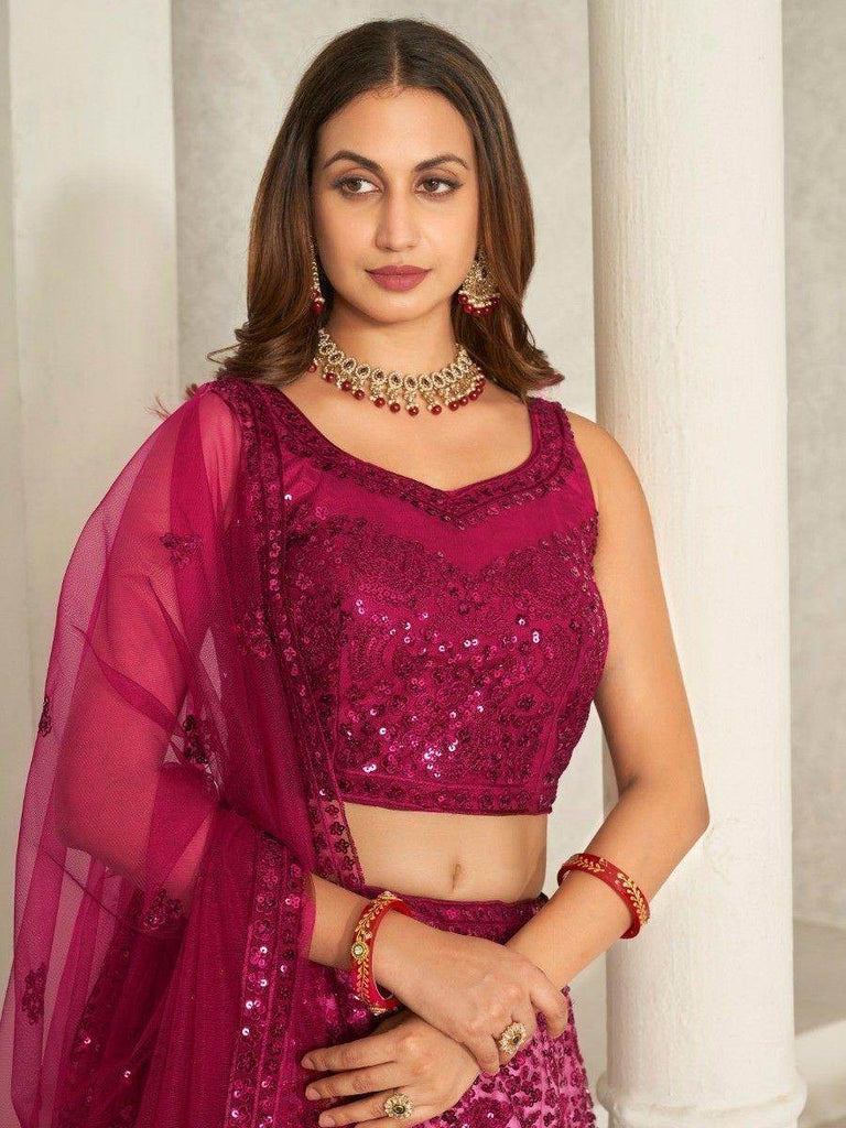 Stunning Pink Sequins Net Reception Wear Lehenga Choli With Dupatta