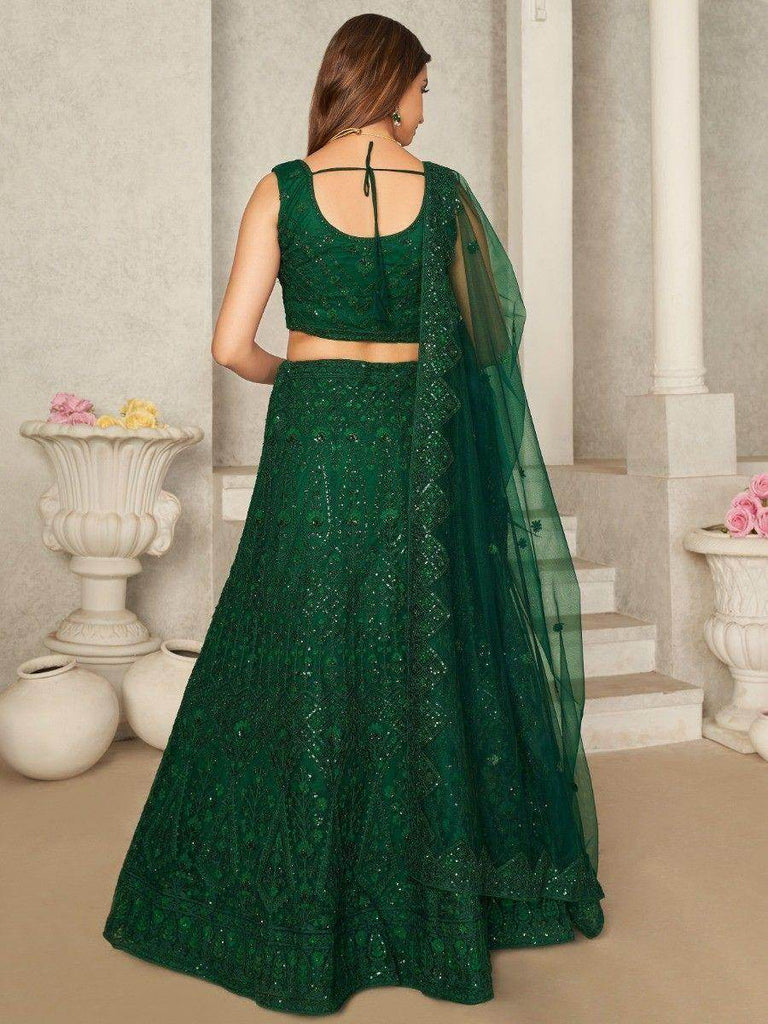 Attractive Green Sequins Net Mehendi Wear Lehenga Choli With Dupatta