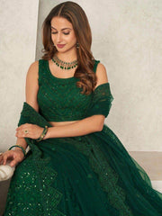Attractive Green Sequins Net Mehendi Wear Lehenga Choli With Dupatta