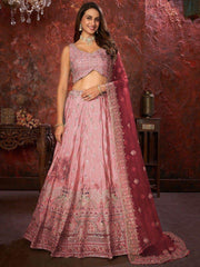 Fantastic Pink Embroidered Crepe Wedding Wear Lehenga Choli