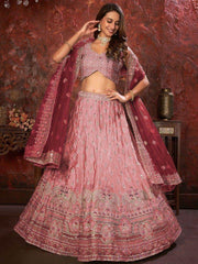 Fantastic Pink Embroidered Crepe Wedding Wear Lehenga Choli