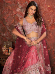 Fantastic Pink Embroidered Crepe Wedding Wear Lehenga Choli