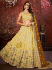 Awesome Yellow Embroidered Crepe Haldi Wear Lehenga Choli