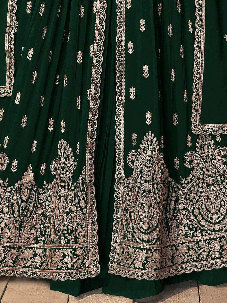 Attractive Green Embroidered Georgette Lehenga Suit With Dupatta