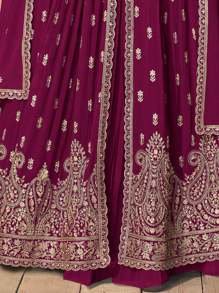 Glamorous Pink Embroidered Georgette Engagement Wear Lehenga Suit