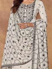 Bewitching White Sequins Silk Traditional Pant Suit With Dupatta