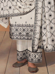Bewitching White Sequins Silk Traditional Pant Suit With Dupatta