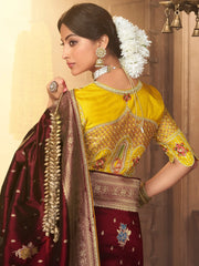 Awesome Maroon Zari Weaving Silk Wedding Wear Saree With Blouse