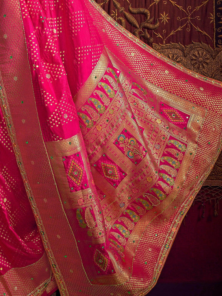 Tantalizing Pink Zari Weaving Silk Wedding Saree With Blouse