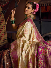 Captivating Cream Zari Weaving Silk Traditional Saree With Blouse