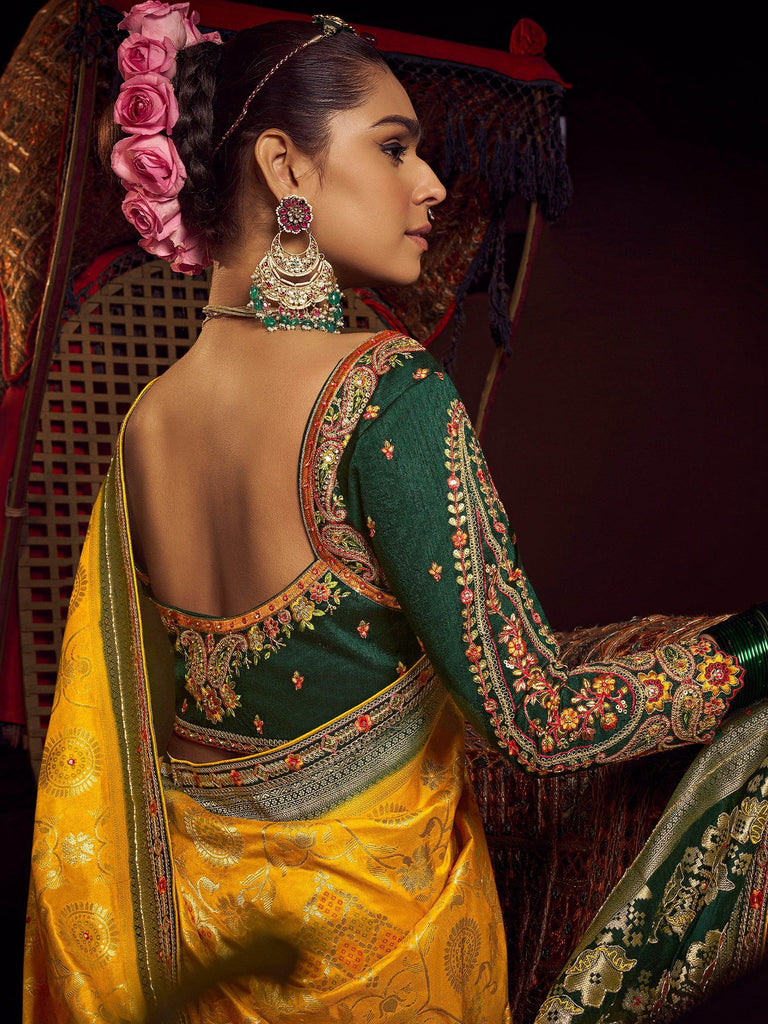 Glamorous Yellow Zari Weaving Silk Haldi Wear Saree With Blouse