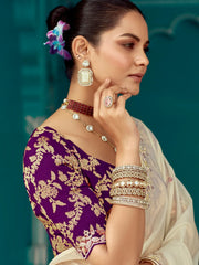 Stunning Cream Heavy Border Work Tissue Silk Festival Wear Saree