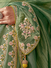 Incredible Light Green Heavy Border Work Tissue Silk Saree With Blouse