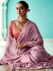 Astonishing Lilac Tissue Silk Engagement Wear Saree With Blouse