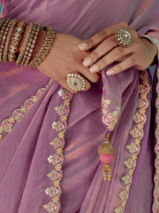 Astonishing Lilac Tissue Silk Engagement Wear Saree With Blouse