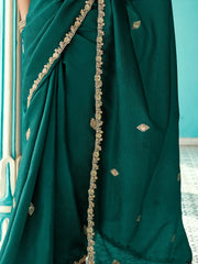 Wonderful Green Embroidered Tissue Silk Mehendi Wear Saree