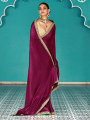 Marvelous Wine Border Work Tissue Silk Wedding Saree With Blouse