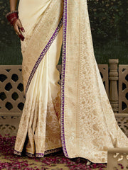 Awesome Cream Zari Weaving Silk Traditional Saree With Blouse