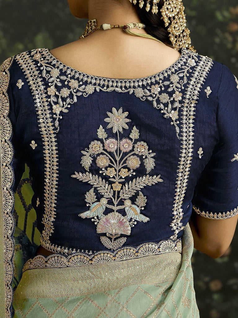 Stunning Pista Green Zari Weaving Silk Wedding Wear Saree With Blouse