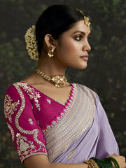 Mesmerizing Lavender Zari Weaving Silk Event Wear Saree With Blouse