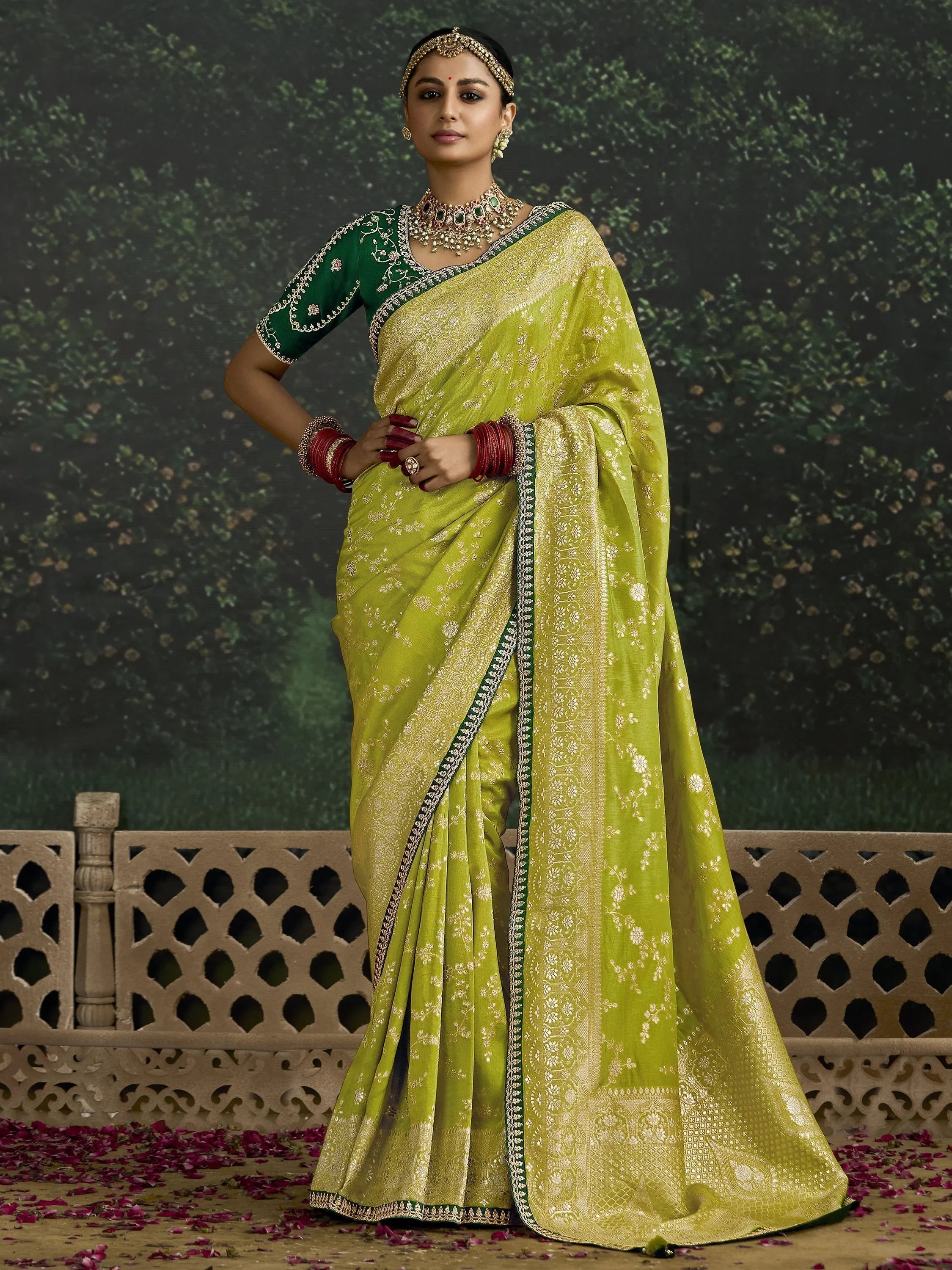 Bewitching Lime Green Zari Weaving Silk Traditional Saree With Blouse