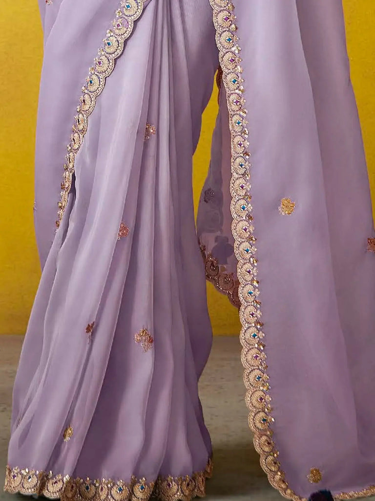 Gorgeous Lavender Sequins Organza Festival Wear Saree With Blouse