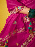 Beautiful Rani Pink Embroidery Organza Wedding Saree With Blouse
