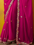 Beautiful Rani Pink Embroidery Organza Wedding Saree With Blouse