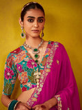 Beautiful Rani Pink Embroidery Organza Wedding Saree With Blouse