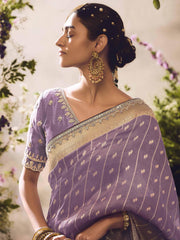 Enchanting Dusty Purple Zari Weaving Organza Festival Wear Saree