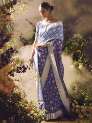 Fascinating Steel Blue Zari Weaving Organza Festival Wear Saree