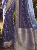 Fascinating Steel Blue Zari Weaving Organza Festival Wear Saree
