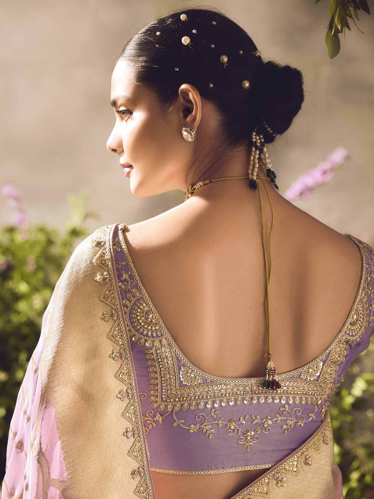 Mesmerizing Light Lavender Zari Weaving Organza Saree With Dupatta