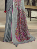 Enchanting Grey Brasso Work Organza Function Wear Saree With Blouse