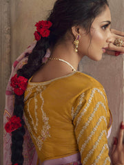 Enchanting Pink Brasso Work Organza Event Wear Saree With Blouse