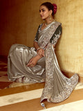 Charming Grey Heavy Border Organza Festival Wear Saree With Blouse