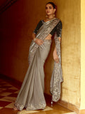 Charming Grey Heavy Border Organza Festival Wear Saree With Blouse