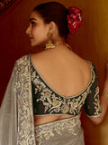 Charming Grey Heavy Border Organza Festival Wear Saree With Blouse