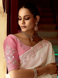 Pretty White Border Work Organza Festival Wear Saree With Blouse
