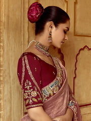 Stunning Dusty Pink Organza Wedding Wear Saree With Blouse